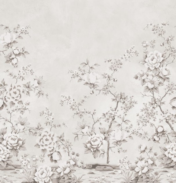 Rebel Walls R20357 Poetic Floral Chinoiserie Gray - mural w kwiaty w stylu chinoiserie