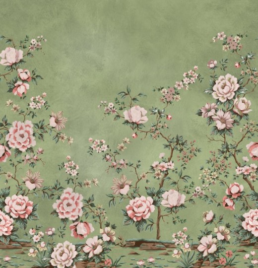 Rebel Walls R20355 Poetic Floral Chinoiserie Green - mural w kwiaty w stylu chinoiserie