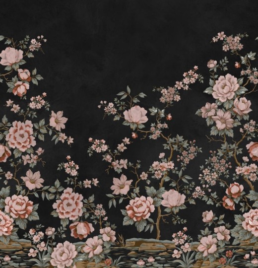 Rebel Walls R20354 Poetic Floral Chinoiserie Black - mural w kwiaty w stylu chinoiserie