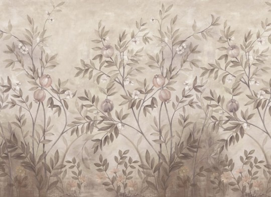 Rebel Walls R20353 Poetic Pome Greenery Rust - mural w drzewa owocowe w stylu chinoiserie