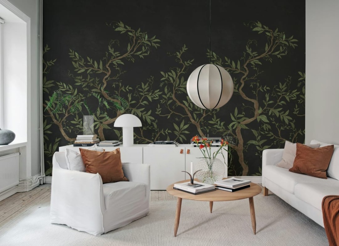 Rebel Walls R20342 Poetic Branches of Dreams Black - mural w ręcznie malowane drzewa