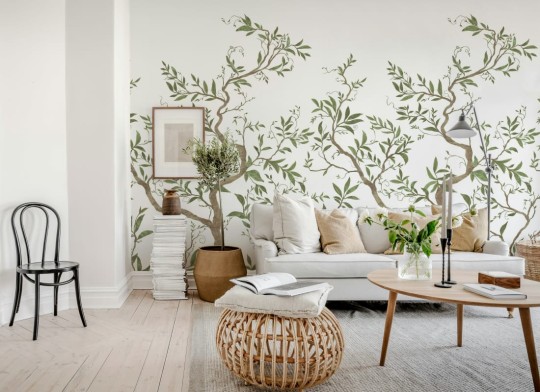 Rebel Walls R20343 Poetic Branches of Dreams White - mural w ręcznie malowane drzewa