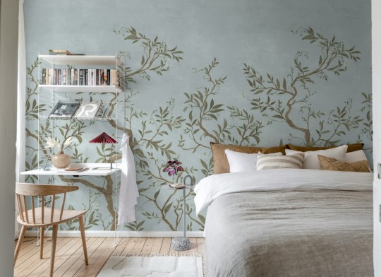 Rebel Walls R20344 Poetic Branches of Dreams Light Blue - mural w ręcznie malowane drzewa