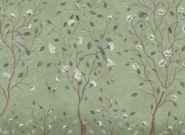 Rebel Walls R20341 Poetic Chinoiserie Dream Green - mural w drzewa w stylu chinoiserie