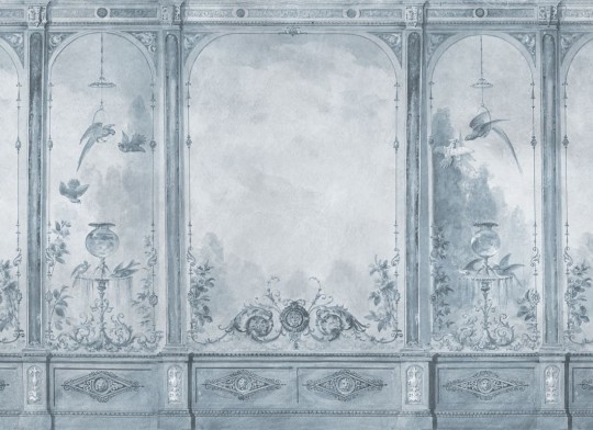 Rebel Walls R20326 Poetic Poetic Panels Blue - mural imitujący panele ścienne z roślinnym motywem