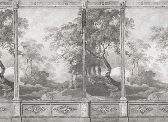 Rebel Walls R20325 Poetic Woodland Panels Gray - mural imitujący panele ścienne z motywem lasu