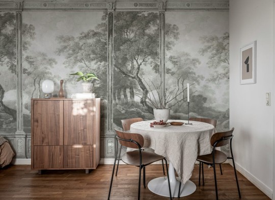 Rebel Walls R20325 Poetic Woodland Panels Gray - mural imitujący panele ścienne z motywem lasu