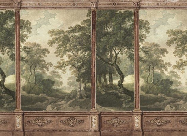 Rebel Walls R20324 Poetic Woodland Panels Green - mural imitujący panele ścienne z motywem lasu