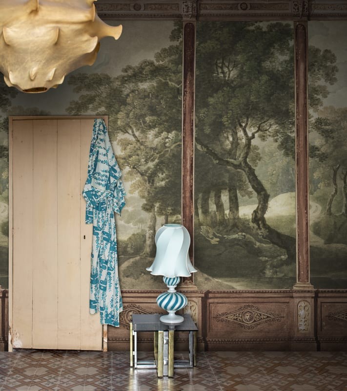 Rebel Walls R20324 Poetic Woodland Panels Green - mural imitujący panele ścienne z motywem lasu