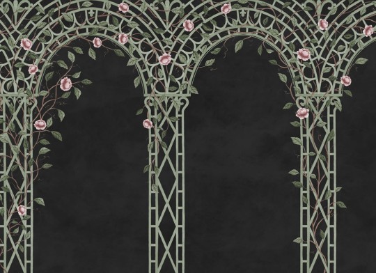 Rebel Walls R20323 Poetic Trellis Black - mural w pergolę