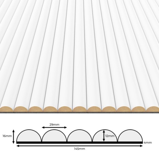Lamele ryflowane na czarnym filcu Lameo Biały Mat MDF