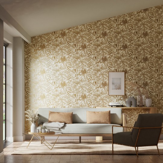 Harlequin 112925 Colour 3 Melograno Gold – tapeta z motywem rysowanych owoców