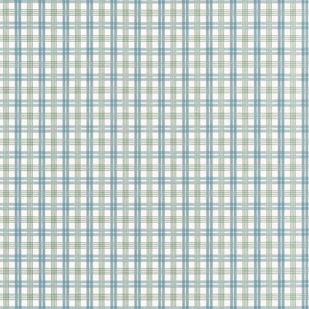 Thibaut T44055 Stripes & Checks Resource Huntley Plaid Peacock Blue and Green - tapeta imitująca tkaninę w drobną kratkę