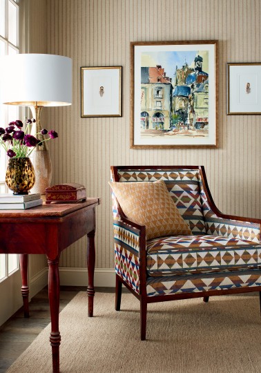 Thibaut T44060 Stripes & Checks Resource Ryker Stripe Cream and Robin's Egg - tapeta w paski z tkanego papieru