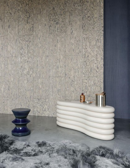 Arte 30802 Embleme Coti Chocolate - tapeta o blokowym wzorze z forniru drewnianego