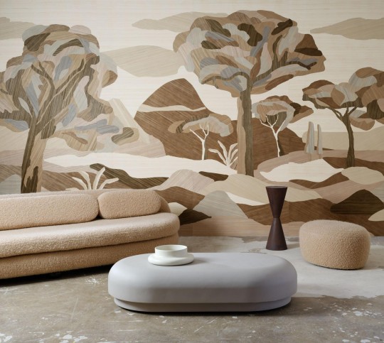 Arte 30820 Embleme Under the Sycamore Tree Winter Landscape - mural o wzorze drzew z okleiny drewnianej