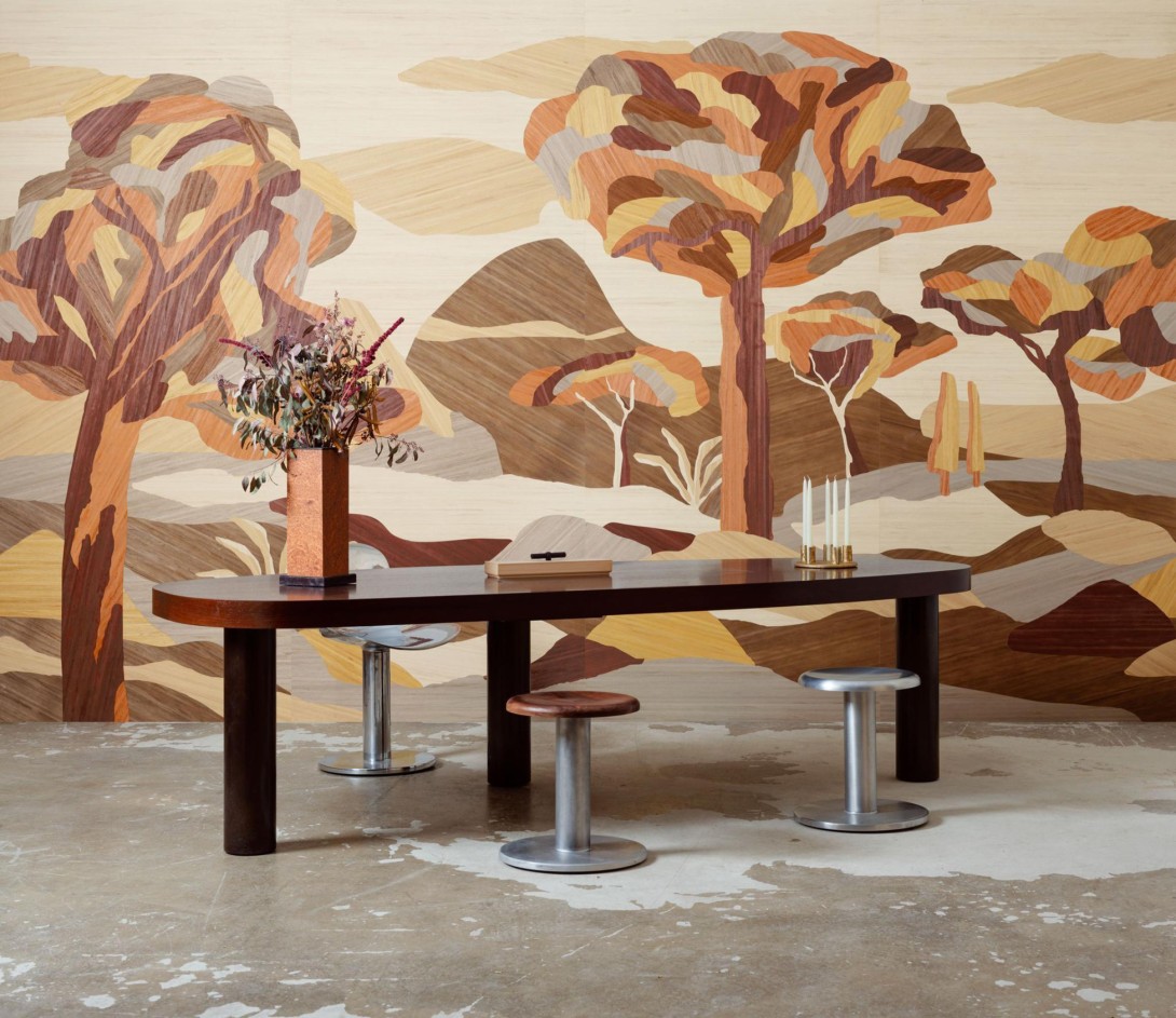 Arte 30821 Embleme Under the Sycamore Tree Mahogany Wood - mural o wzorze drzew z okleiny drewnianej