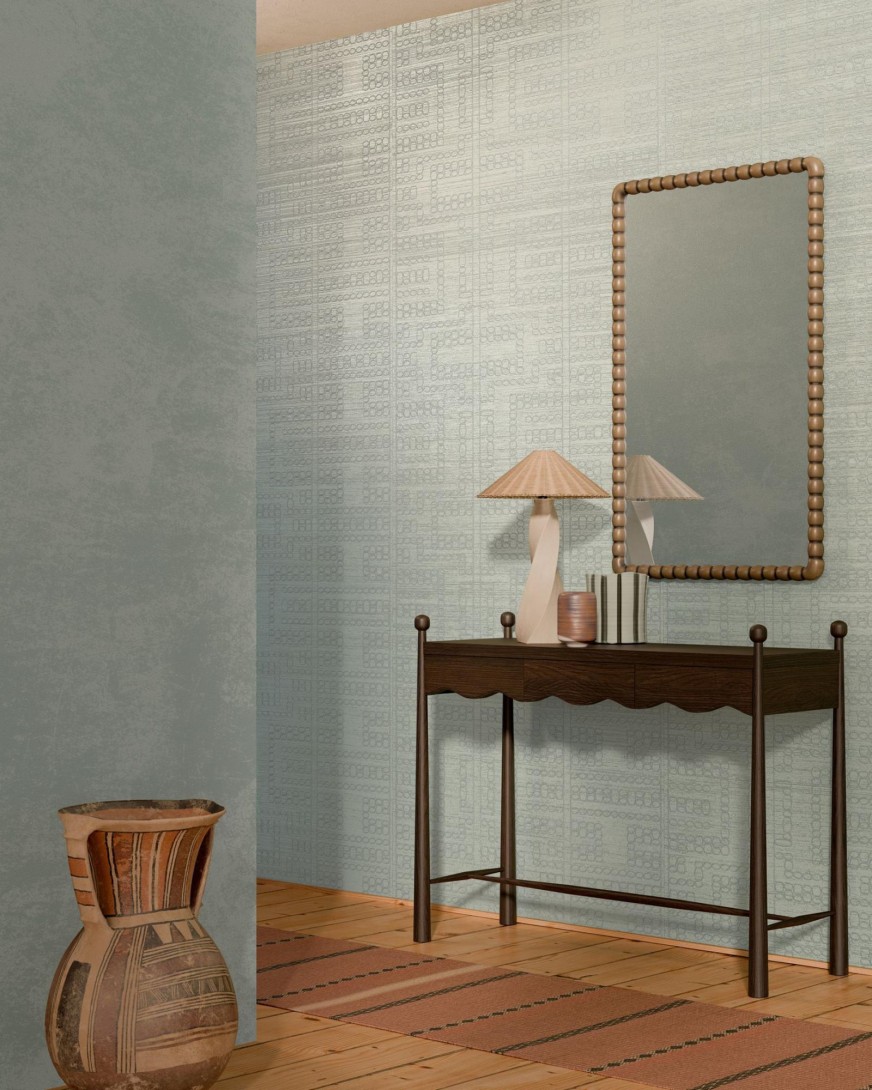 Arte 31711 Marquesa Taio Wythe Blue - tapeta w haftowane okręgi na sizalu