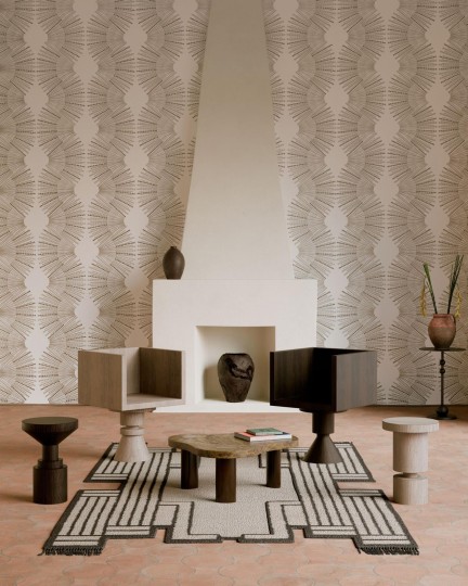 Arte 31740 Marquesa Miro Tinted White - tapeta haftowana z drewnianymi koralikami