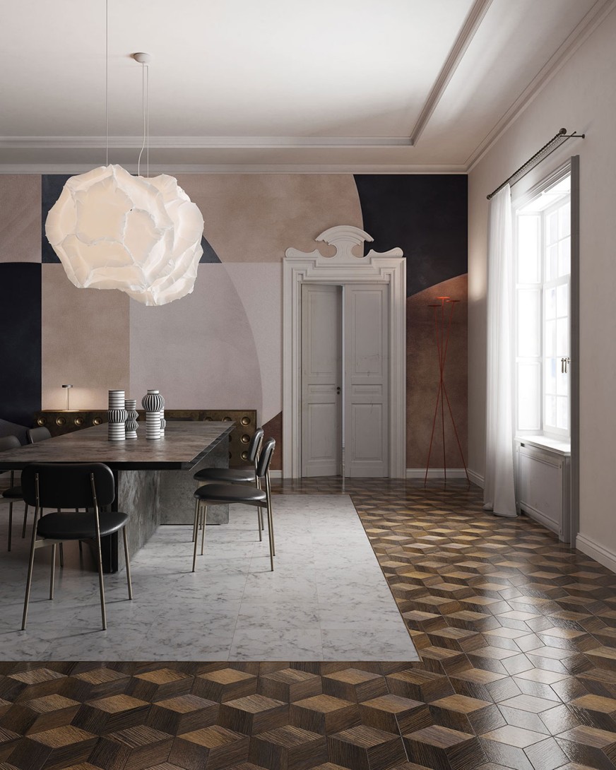 Inkiostro Bianco INKIKCR2502 Monochrome Bounce – mural geometryczny