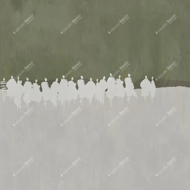 Inkiostro Bianco INKNPIA2501A Monochrome Strength – mural pejzaż z sylwetkami ludzi
