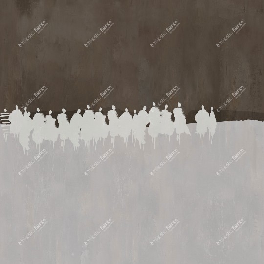 Inkiostro Bianco INKNPIA2503A Monochrome Strength – mural pejzaż z sylwetkami ludzi