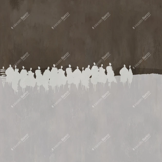 Inkiostro Bianco INKNPIA2503A Monochrome Strength – mural pejzaż z sylwetkami ludzi