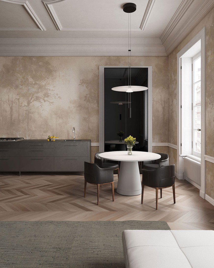 Inkiostro Bianco INKIIKH2501 Monochrome Sakami – mural z subtelnym pejzażem lasu