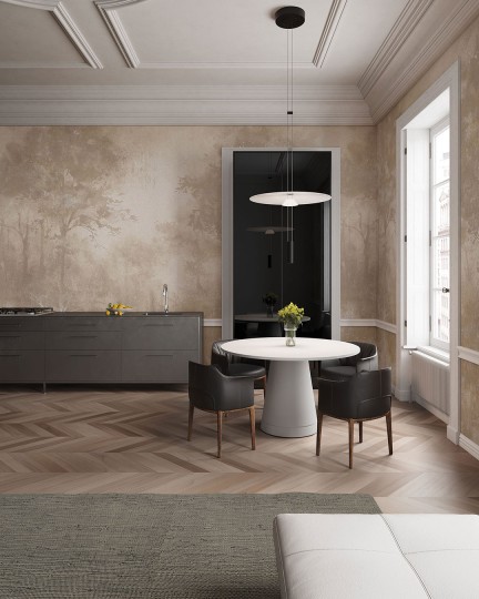 Inkiostro Bianco INKIIKH2501 Monochrome Sakami – mural z subtelnym pejzażem lasu