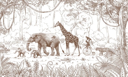 Pastelowelove Animal Parade Brązowy - mural dziecięcy w zwierzątka z safari