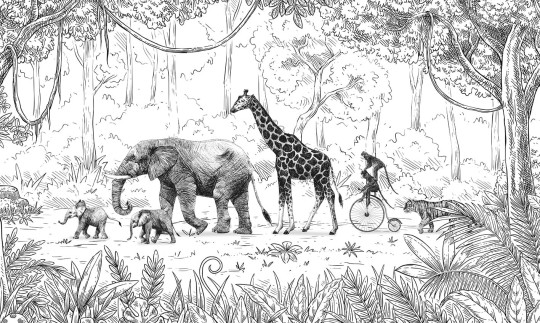 Pastelowelove Animal Parade Czarno-biały - mural dziecięcy w zwierzątka z safari