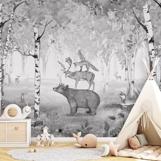 Pastelowelove Bear King Czarno-biały - mural dziecięcy w niedźwiadki