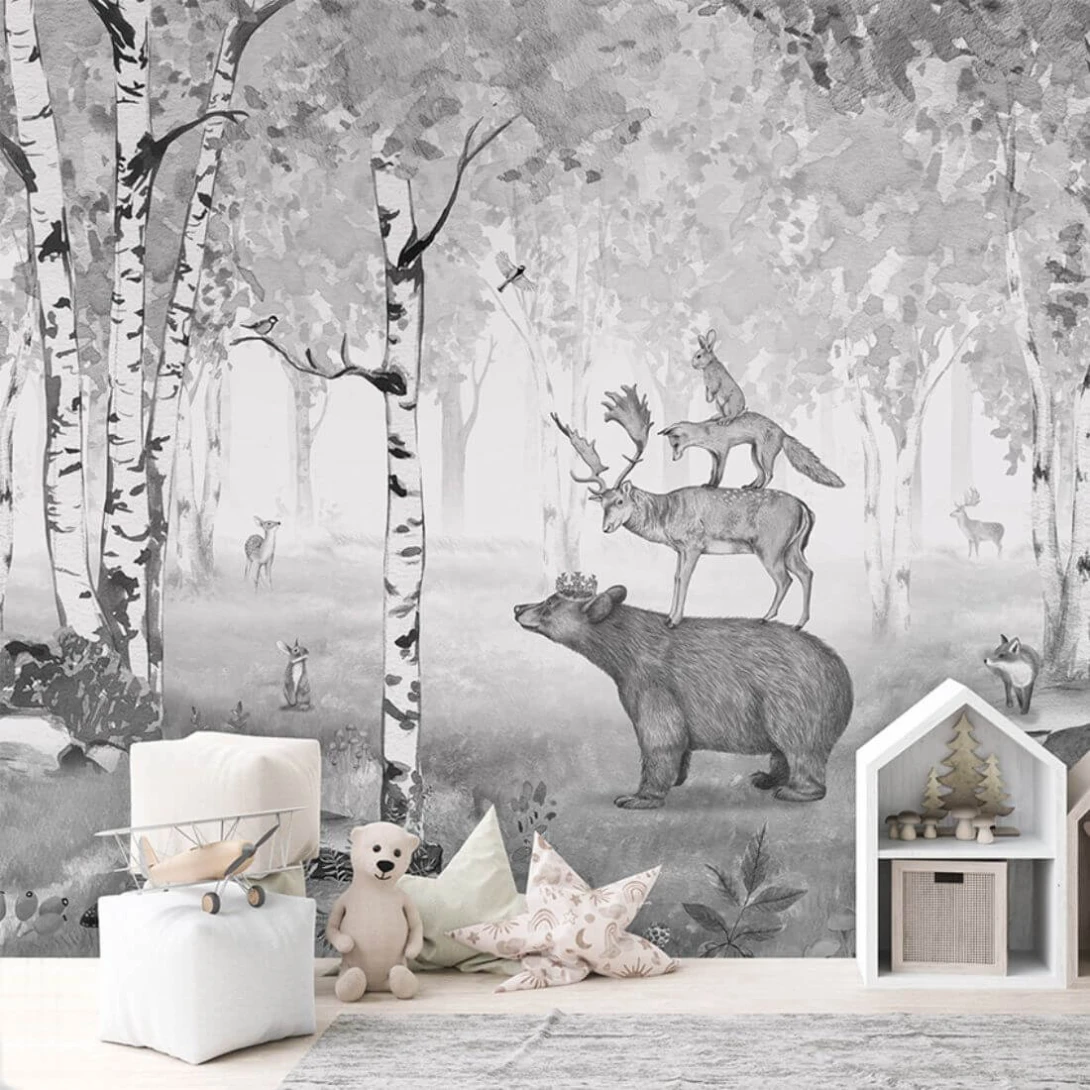 Pastelowelove Bear King Czarno-biały - mural dziecięcy w niedźwiadki
