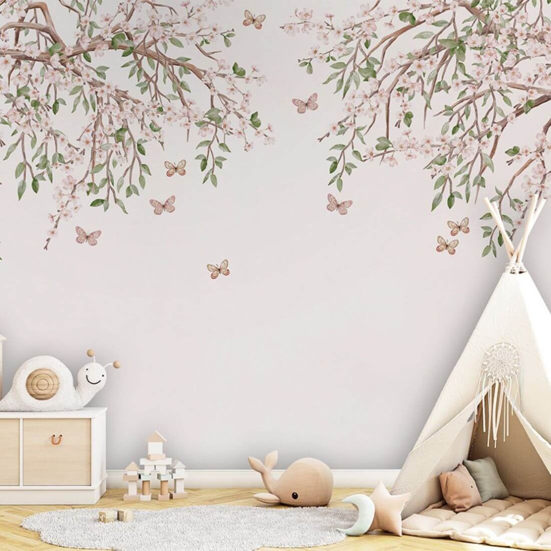 Pastelowelove Blooming Blossom - mural dziecięcy w gałązki porośnięte kwiatami i motyle