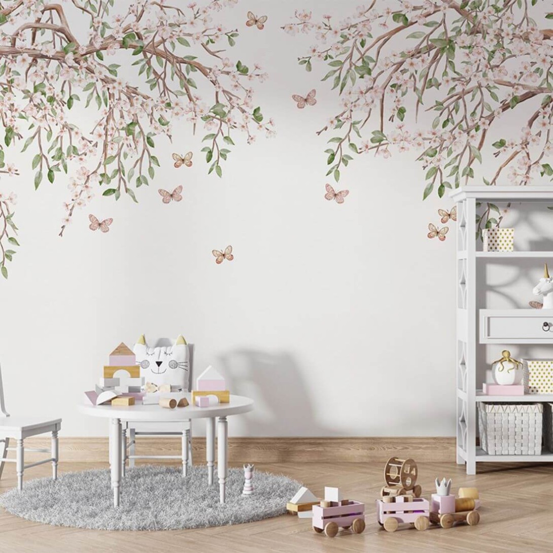 Pastelowelove Blooming Blossom - mural dziecięcy w gałązki porośnięte kwiatami i motyle