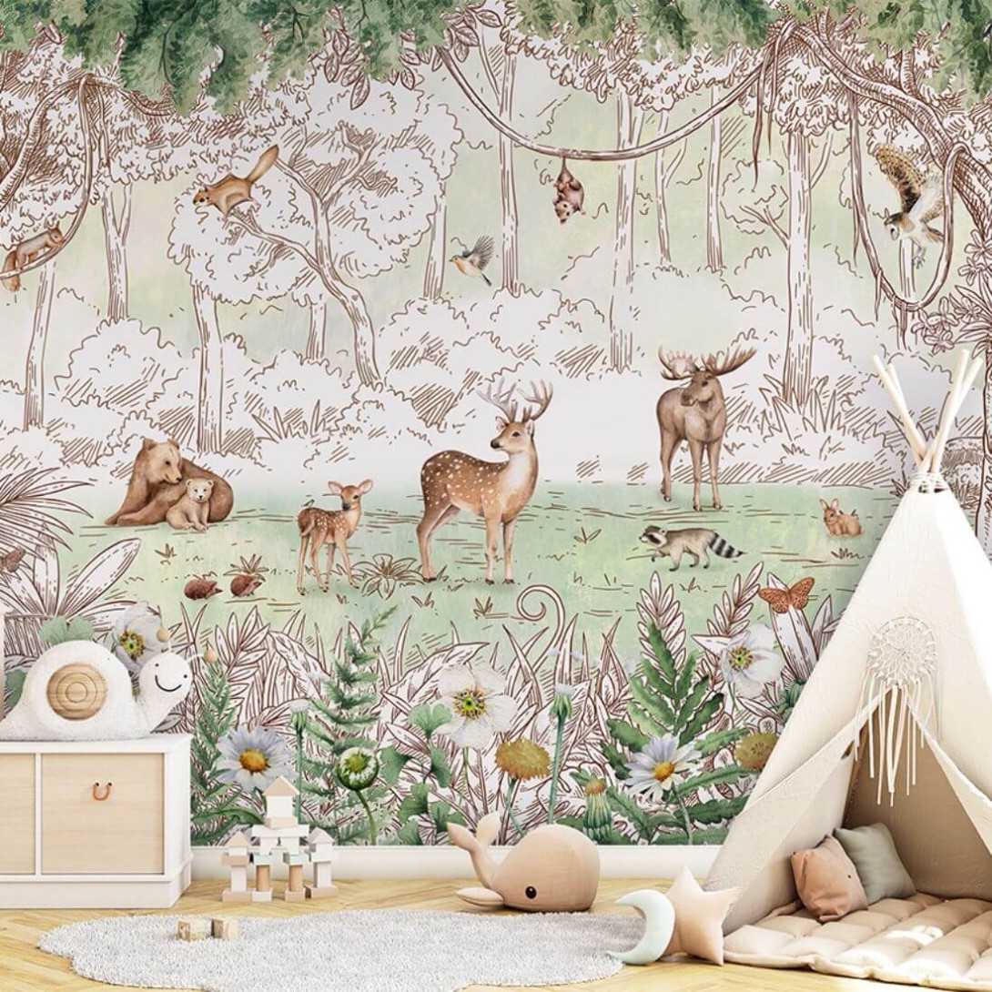 Pastelowelove Forest Friends Spring - mural dziecięcy w leśne zwierzęta