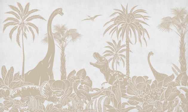Pastelowelove Monochrome Dino Biały - mural dziecięcy w dinozaury