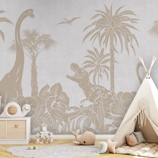 Pastelowelove Monochrome Dino Biały - mural dziecięcy w dinozaury
