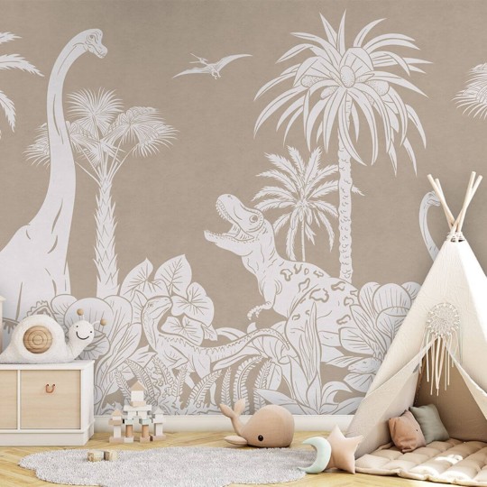 Pastelowelove Monochrome Dino Brązowy - mural dziecięcy w dinozaury