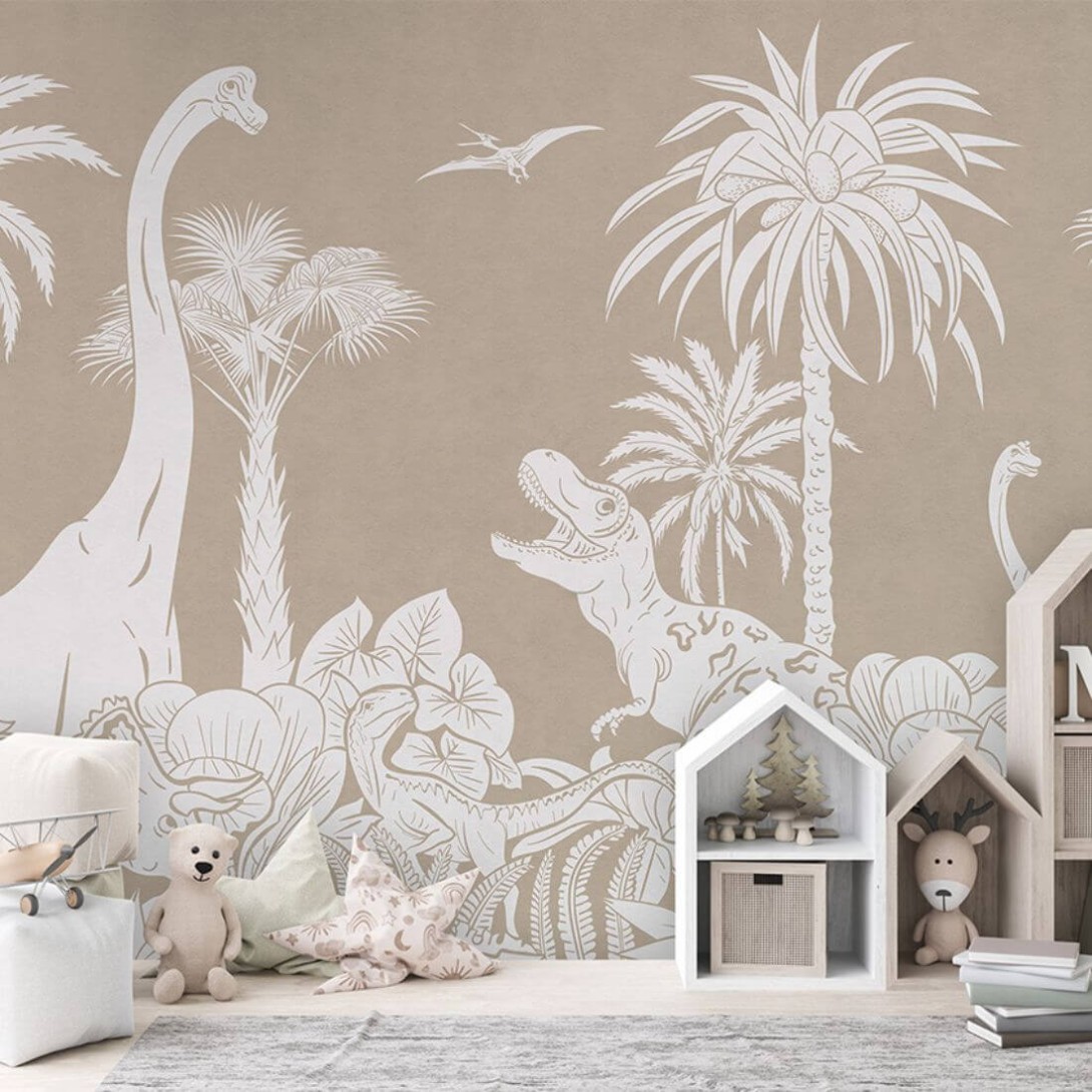 Pastelowelove Monochrome Dino Brązowy - mural dziecięcy w dinozaury