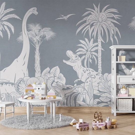 Pastelowelove Monochrome Dino Niebieski - mural dziecięcy w dinozaury