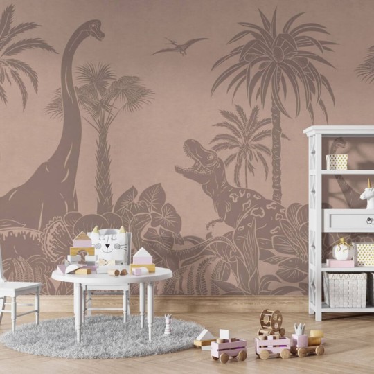 Pastelowelove Monochrome Dino Różowy - mural dziecięcy w dinozaury