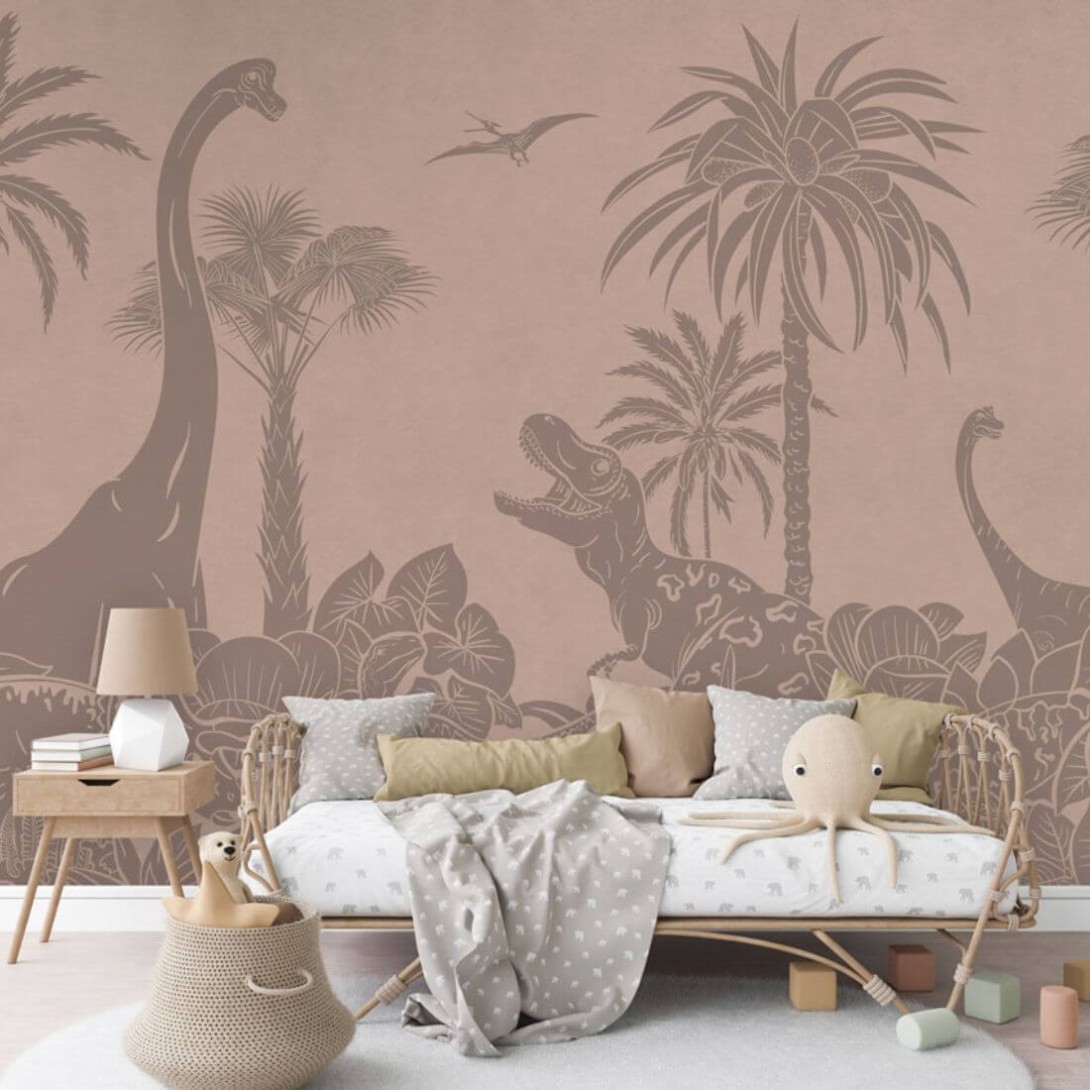 Pastelowelove Monochrome Dino Różowy - mural dziecięcy w dinozaury