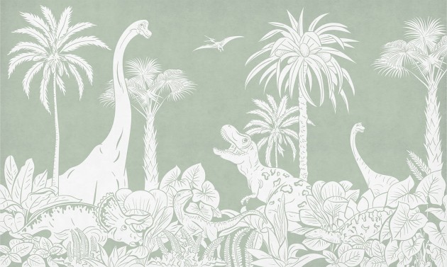 Pastelowelove Monochrome Dino Zielony - mural dziecięcy w dinozaury