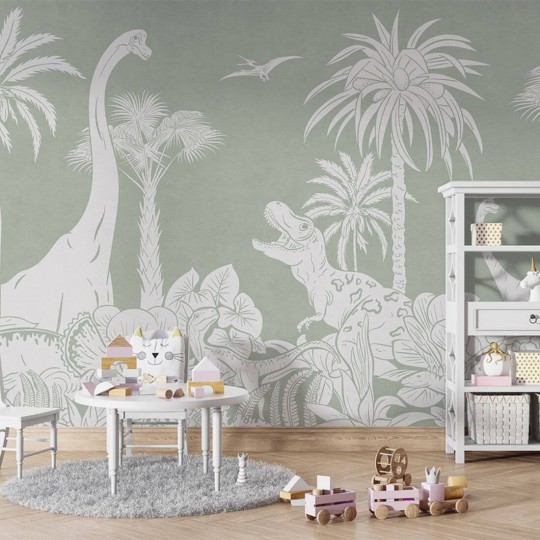 Pastelowelove Monochrome Dino Zielony - mural dziecięcy w dinozaury