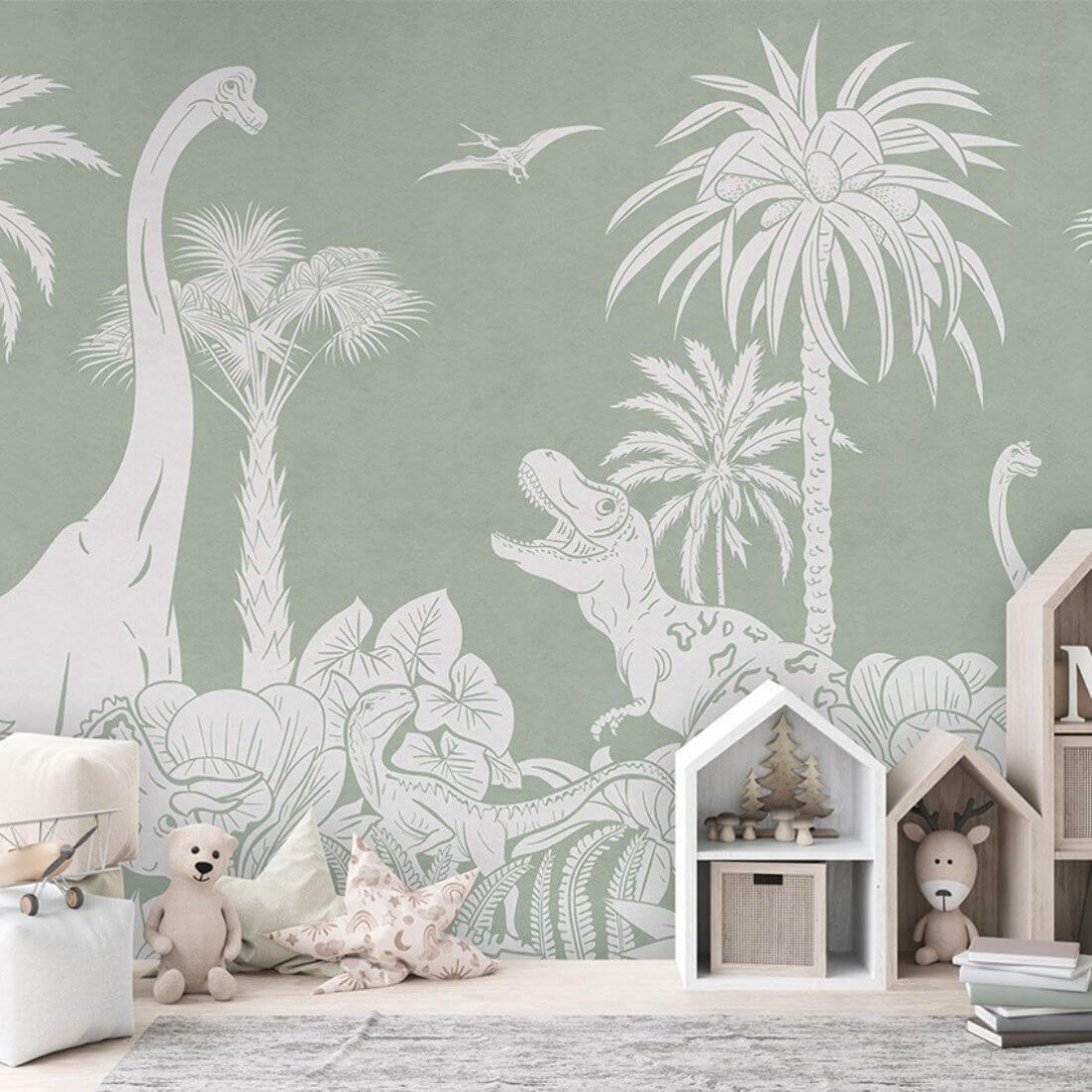 Pastelowelove Monochrome Dino Zielony - mural dziecięcy w dinozaury