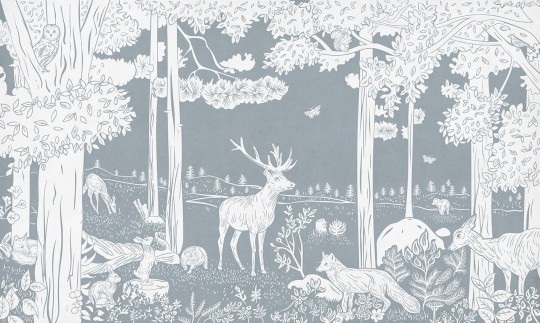 Pastelowelove Monochrome Forest Niebieski - mural dziecięcy w leśne zwierzęta