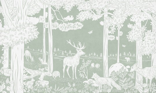 Pastelowelove Monochrome Forest Zielony - mural dziecięcy w leśne zwierzęta