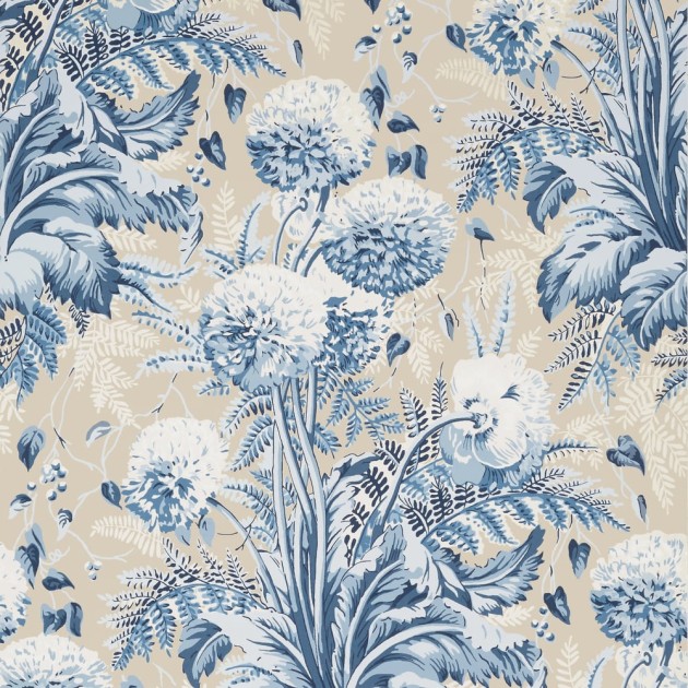 Anna French AT24540 Devon Dahlia Navy on Linen - tapeta w kwiaty