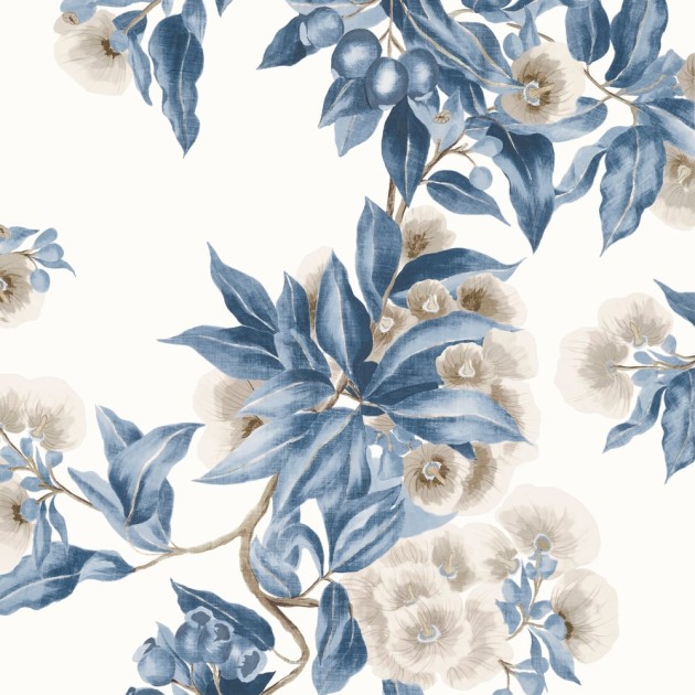 Anna French AT24553 Devon Camellia Garden Navy and Linen - tapeta w akwarelowe kwiaty